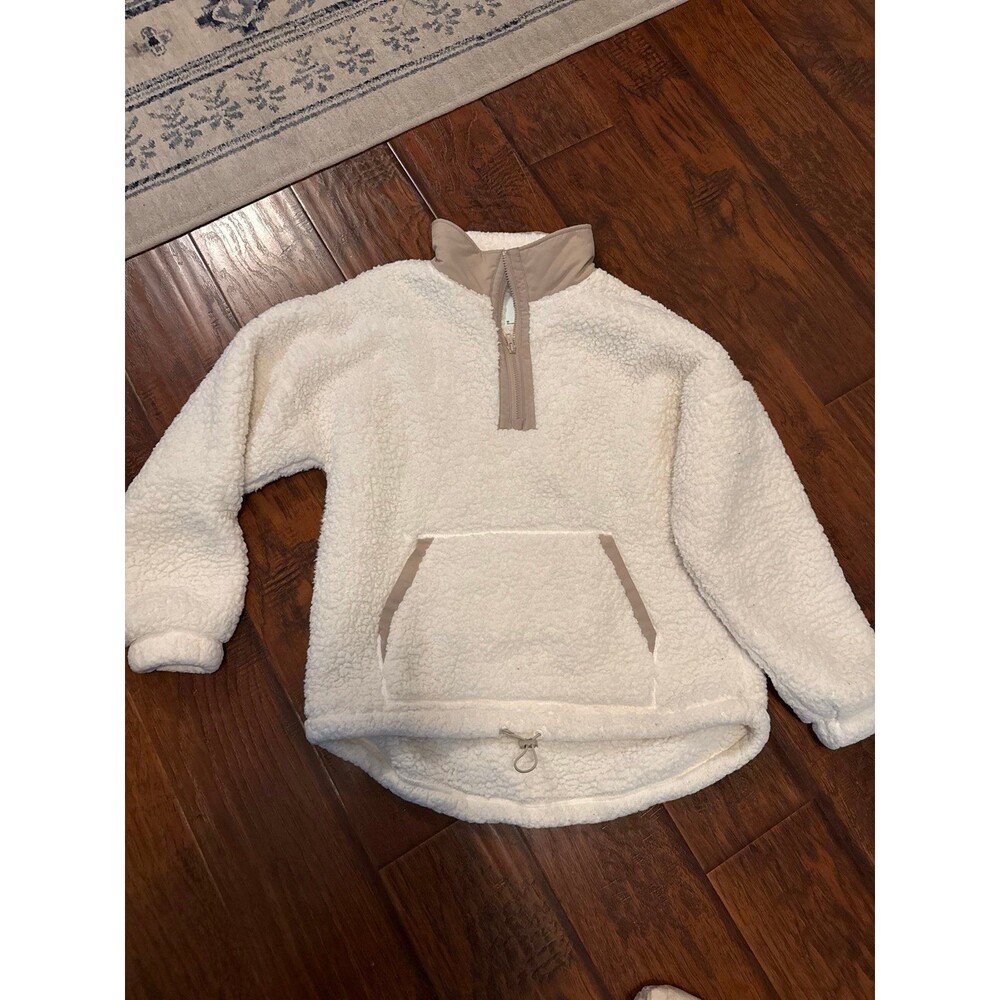 SO Cozy Teddy Sherpa Half-Zip Pullover Jacket White Size Medium Soft Fleece